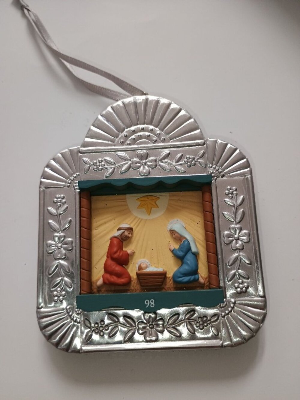 Hallmark‎ Nativity Ornament Biblical Christmas Decoration Silver Embossed Frame